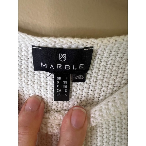 NWT Marble 7020 Blue Beige White Stripes 3/4 Sleeve Pullover Sweater Small - Picture 7 of 10